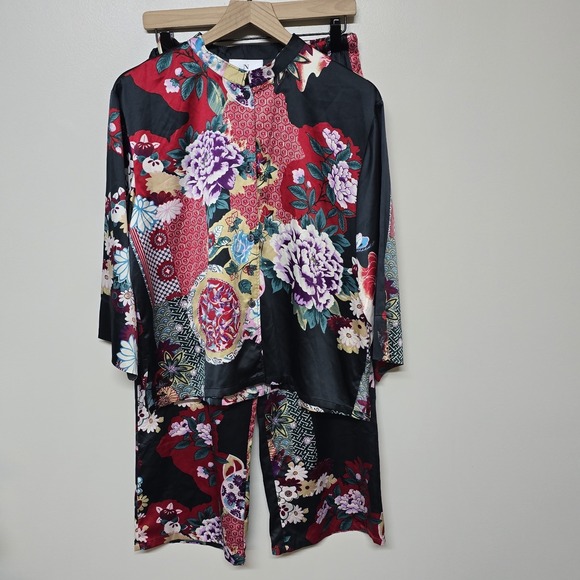 Natori Royal Garden Satin Mandarin Lounge Pajama Set Set Sz M - Picture 1 of 9